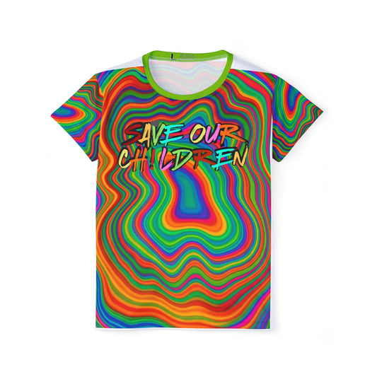 Vibrant Women's Sports Jersey - Save Our Children, Athletic Tee, AOP Top